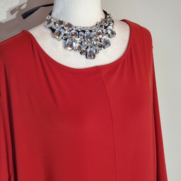 ROAMAN'S A-LINE DRESS COLOR RED 3/4 SLEEVE POLY/SPANDEX STRETCH SIZE 5X - Picture 4 of 8